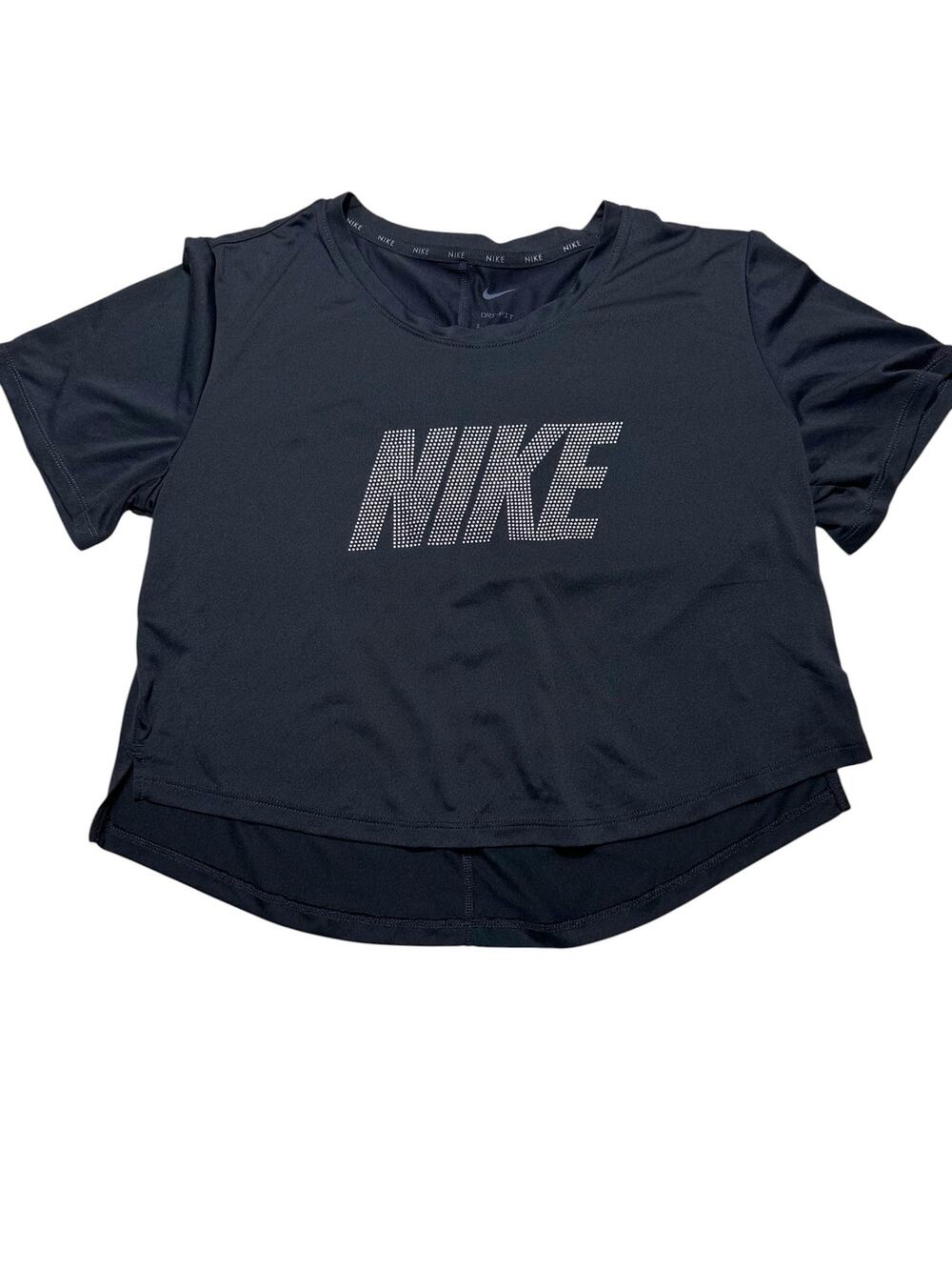 Nike Dri-Fit Black Silver Glitter NIKE Logo Athletic Tee Size Small